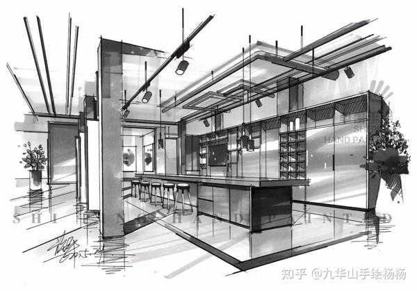 环艺考研室内设计手绘-公司茶水间手绘马克笔上色! - 知乎