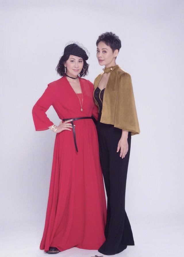 47岁宁静与53岁刘嘉玲同框刘嘉玲穿连衣裙像名媛宁静像贵妇