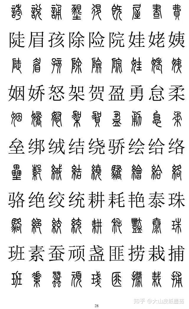 包含有2500个篆书字体的对照表,一口气我全放这里了,建议收藏起来