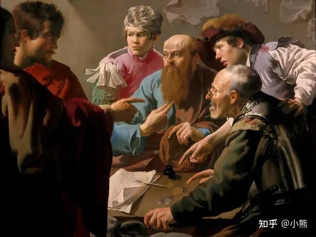 这个画面戏剧感十足,最左边还能看到马太的税吏朋友们正在数钱.