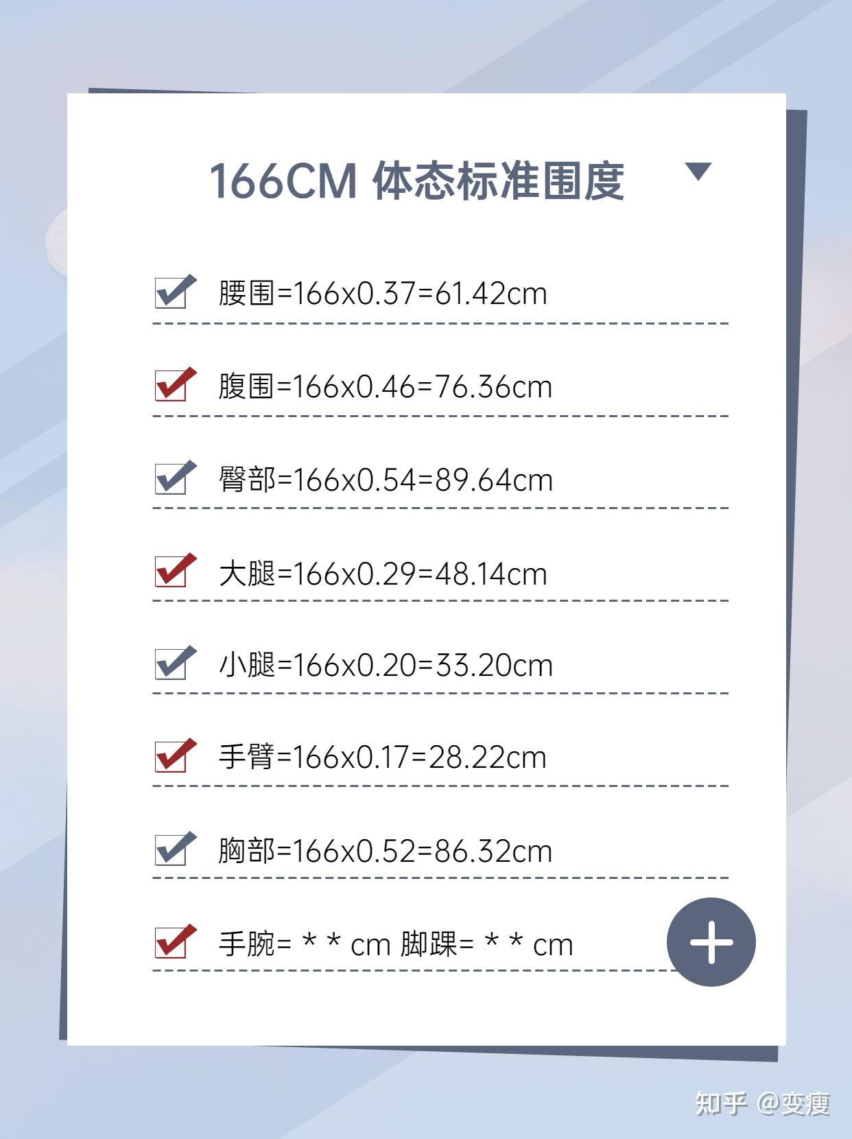 166cm 体态标准围度