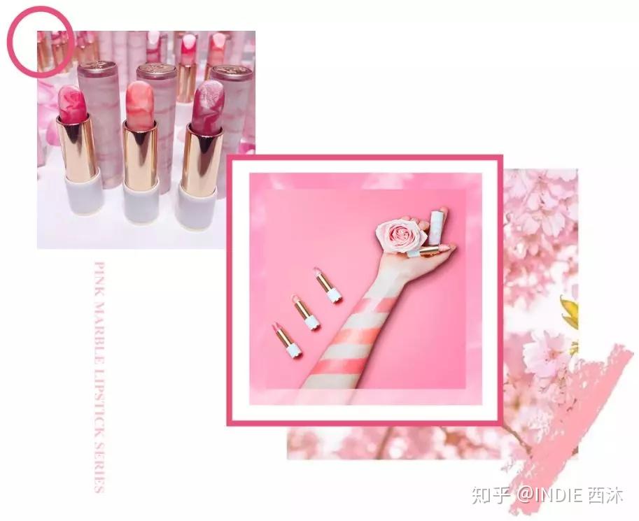 的外壳是炒鸡少女的马卡龙配色的大理石图案,口红核心还印有大理石纹