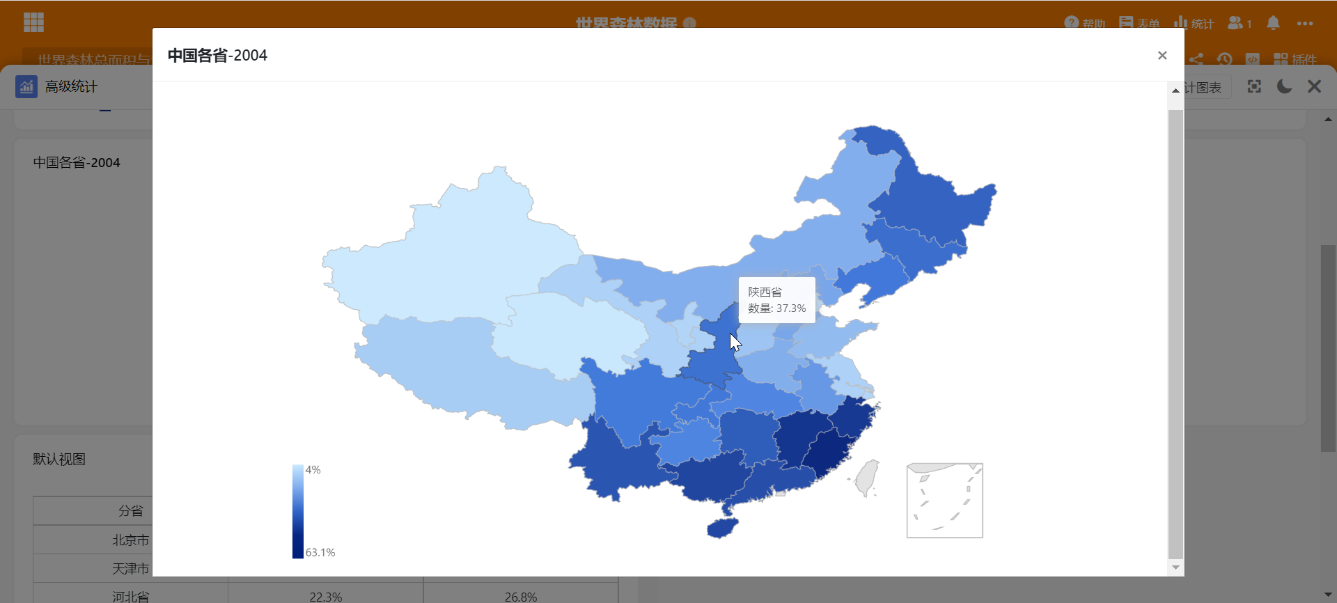 中国各省森林覆盖率对比
