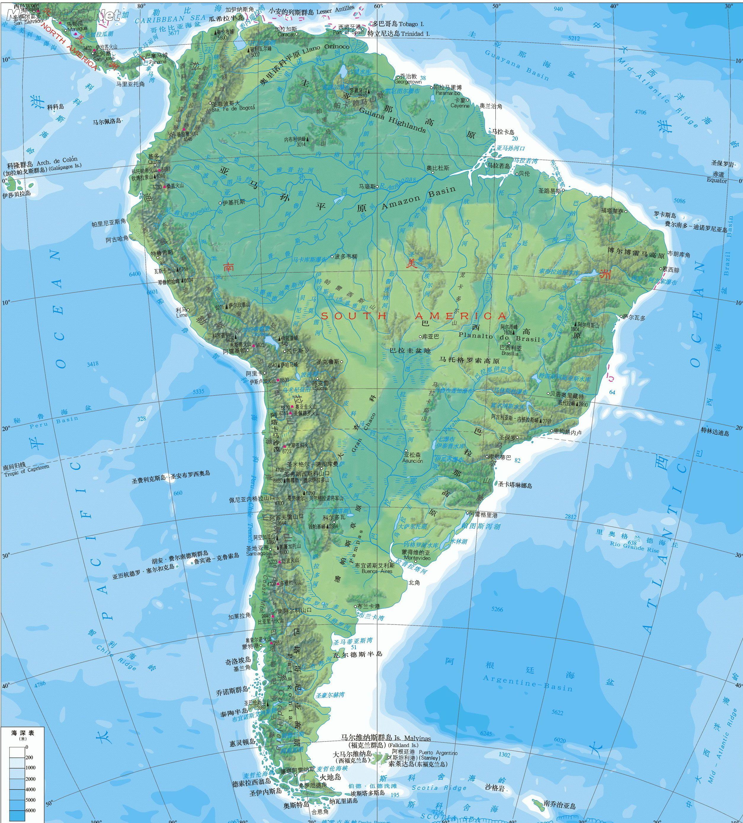 南美洲地形图_南美洲地图库_地图窝