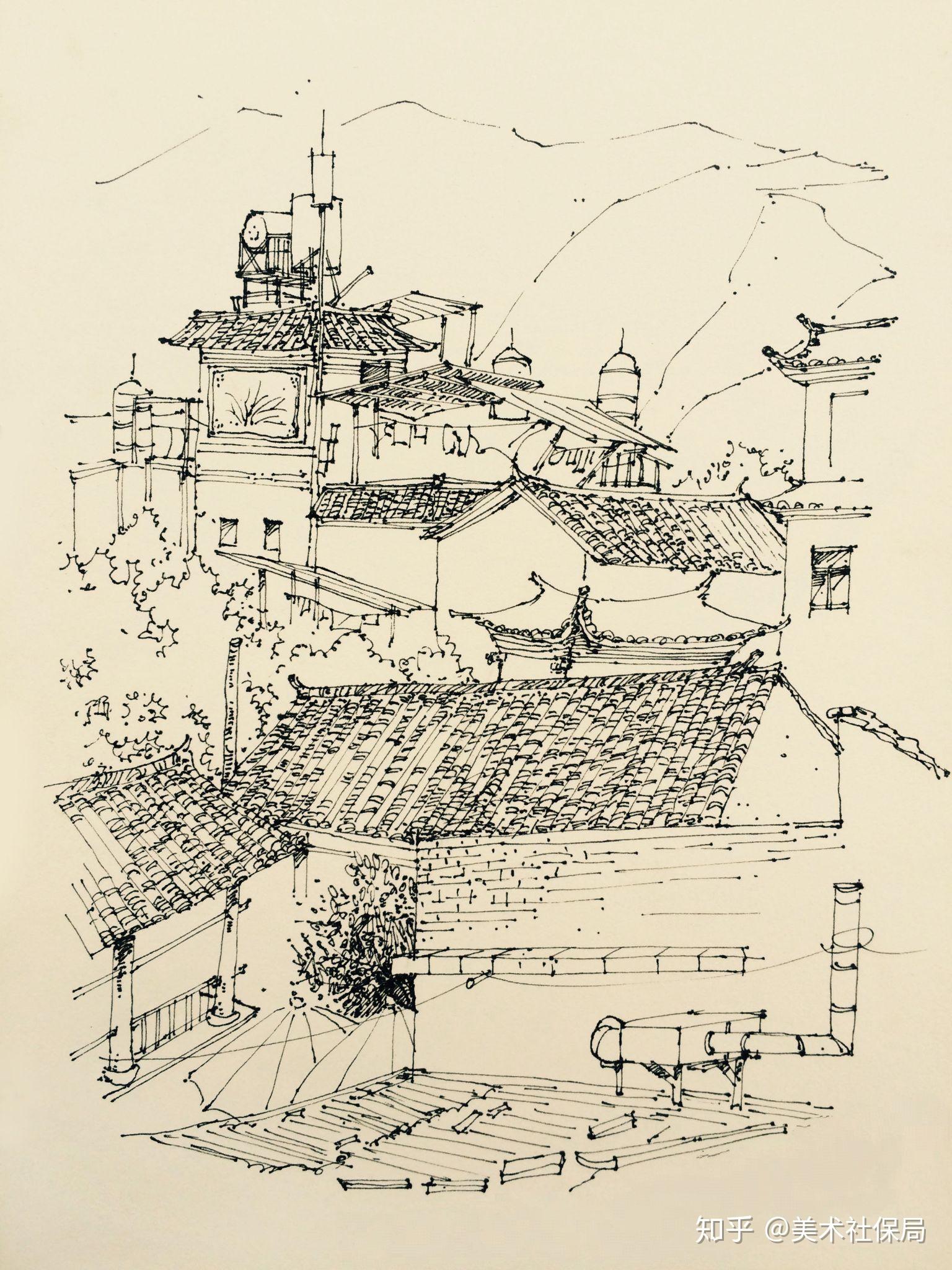 云南钢笔风景速写