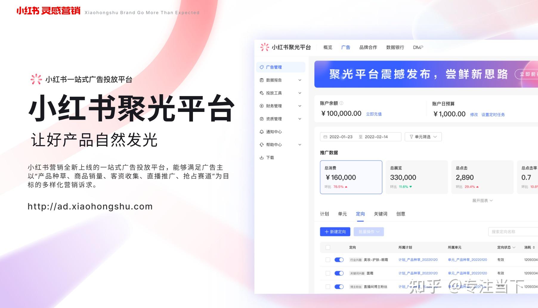 聚光平台是小红书营销全新上线的一站式广告投放平台,能够满足广告主