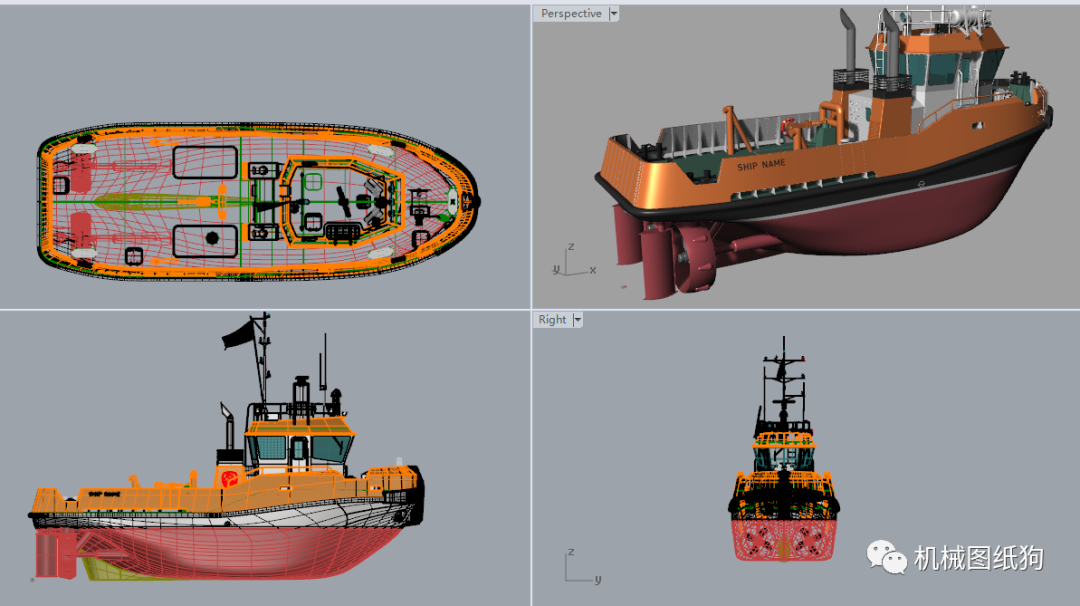 海洋船舶tugship拖船船舶3d數模圖紙rhino設計附stp