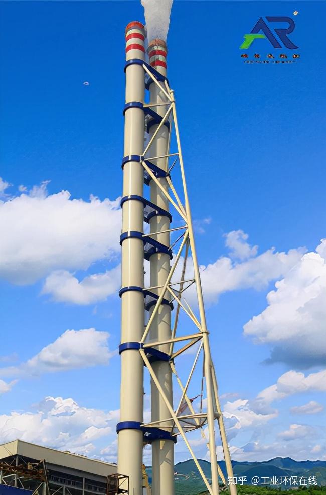 烟囱本身相当于避雷针,但是需要接地)顶部不锈刚包覆(有的不设)破风圈