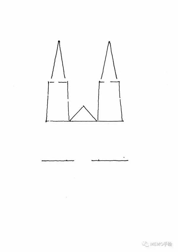 从左侧塔尖部分开始画起,着重表现哥特式建筑的竖向线条.