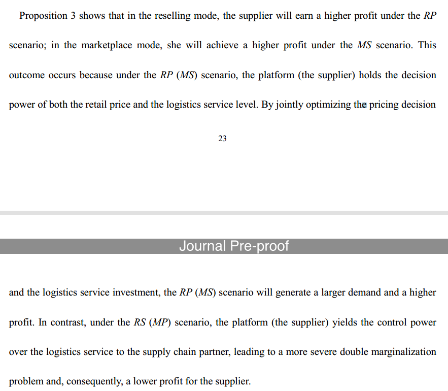 it is concluded that when the pricing power and the provision of