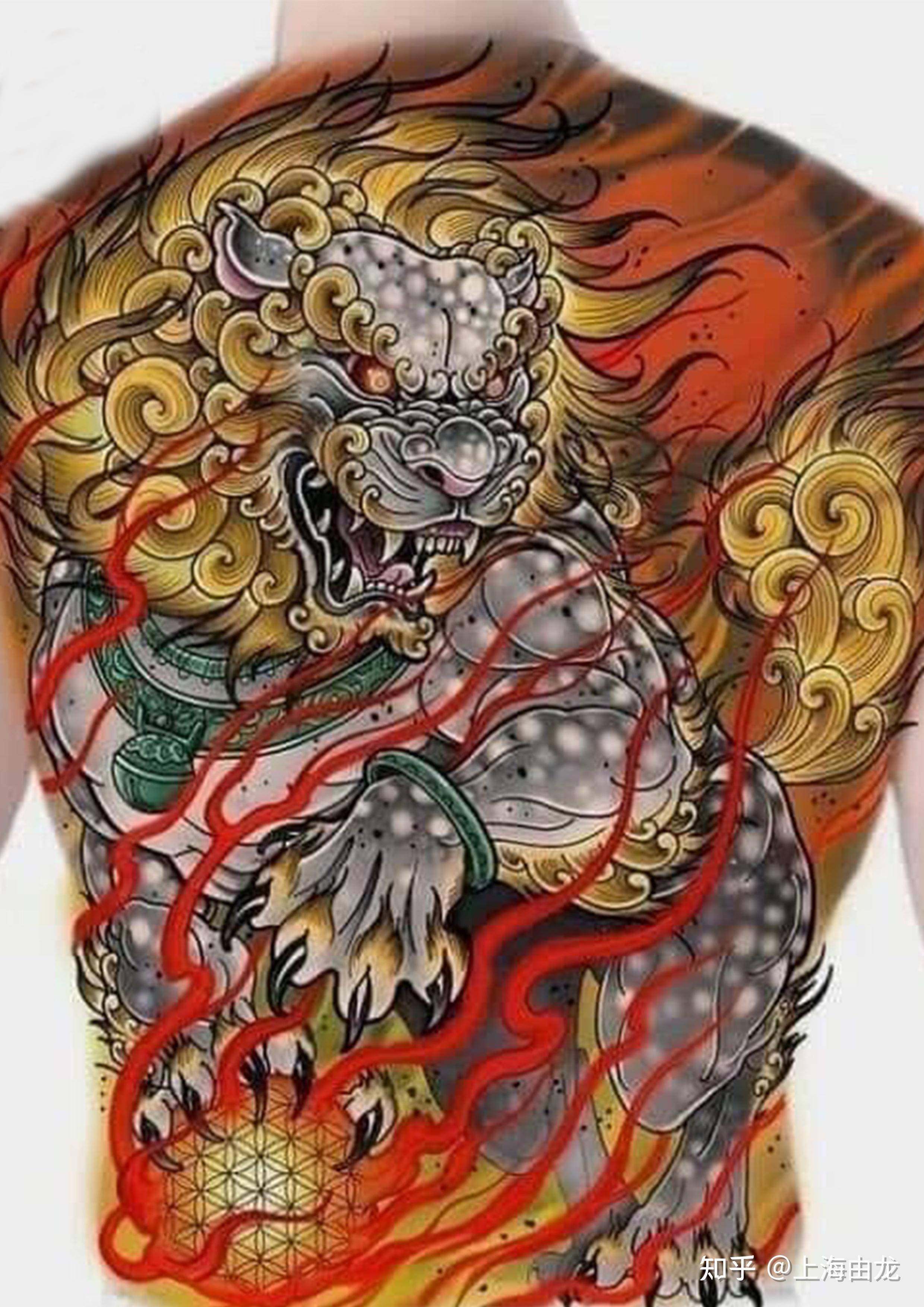 狮子色彩手稿纹身图案
