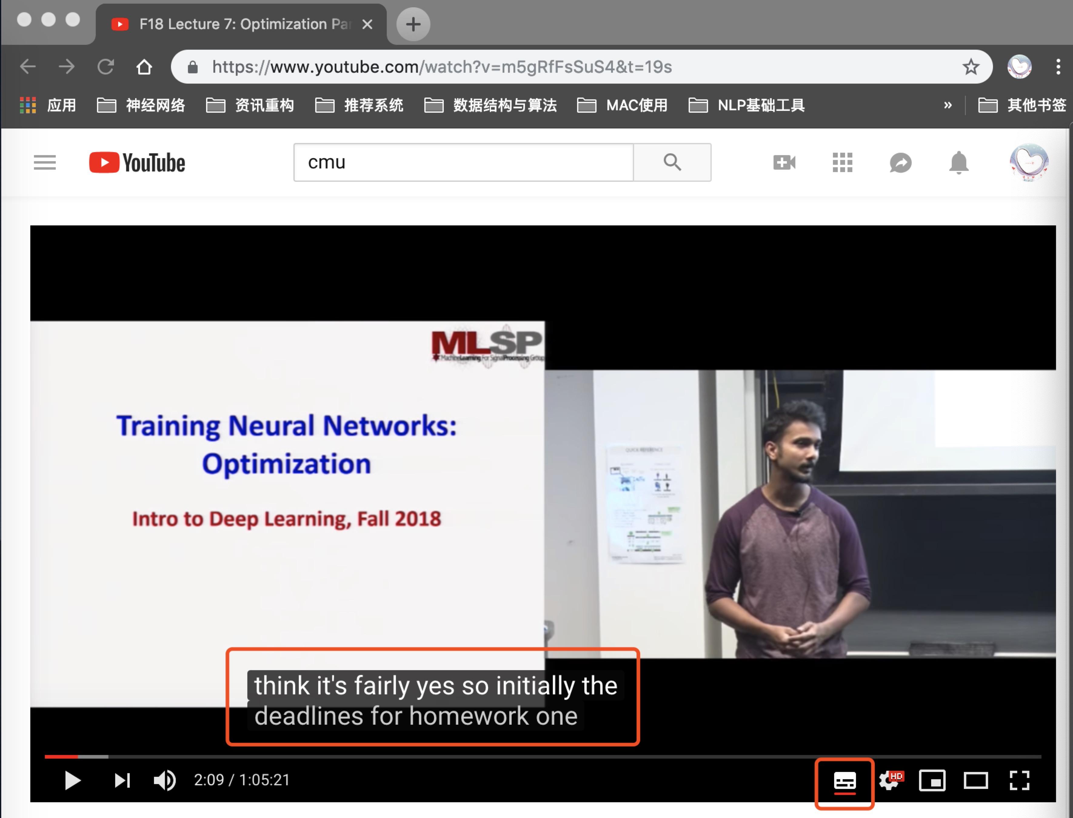 cmu在油管上的官方課程無字幕,但油管本身提供非常準確的語音識別功能