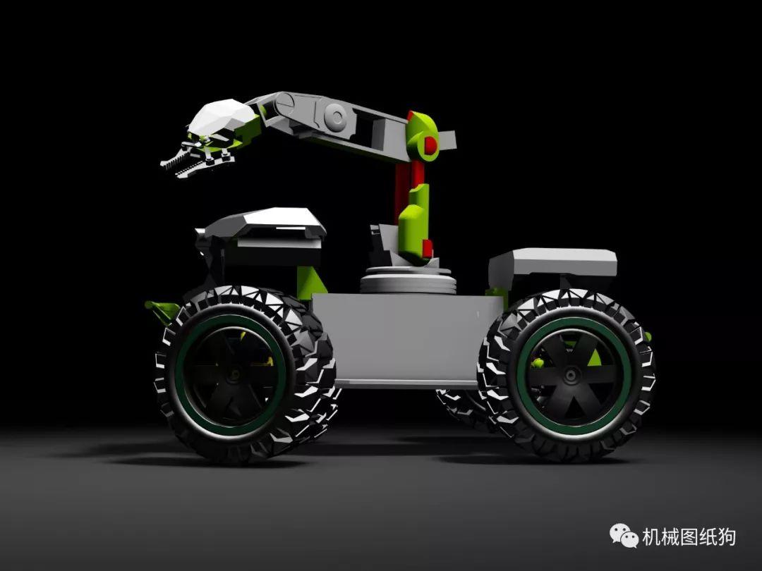 【机器人】带机械臂的四轮遥控小车模型3d图纸 inventor设计 