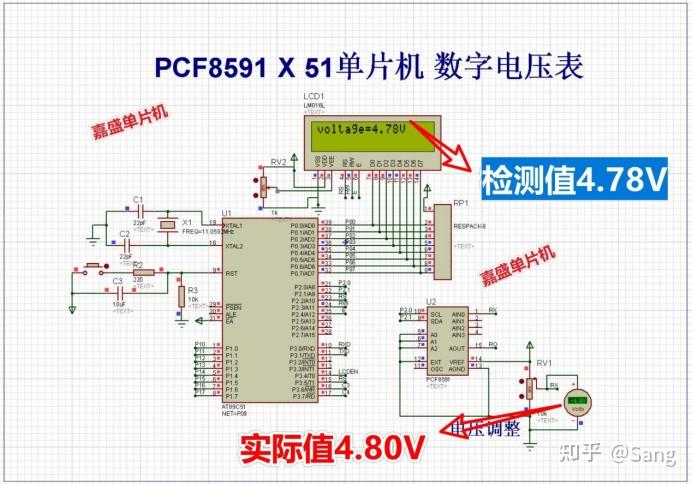 基于51单片机数字电压表pcf8591 lcd1602液晶设计proteus仿真