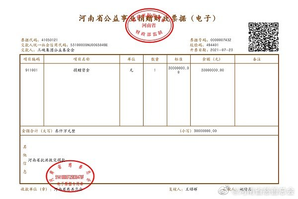 河南灾情，企业捐款名单不完全统计