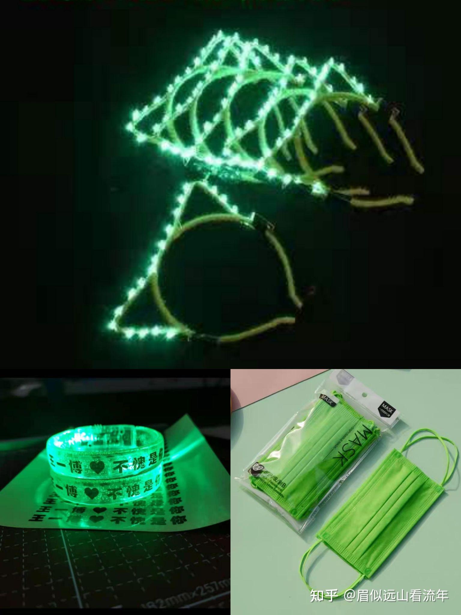 灯牌,必须滴;绿色手环,我妹提供;绿光胸牌,人手一个;闪光猫耳发箍