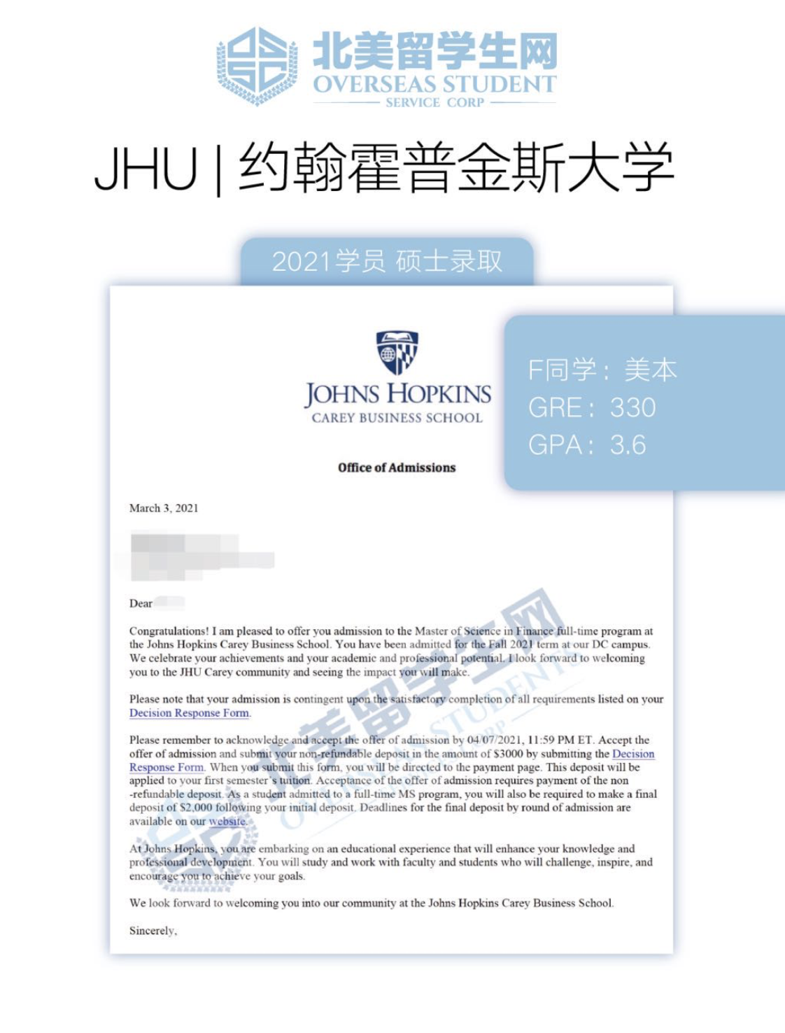 喜报一批约翰霍普金斯大学金融硕士offer