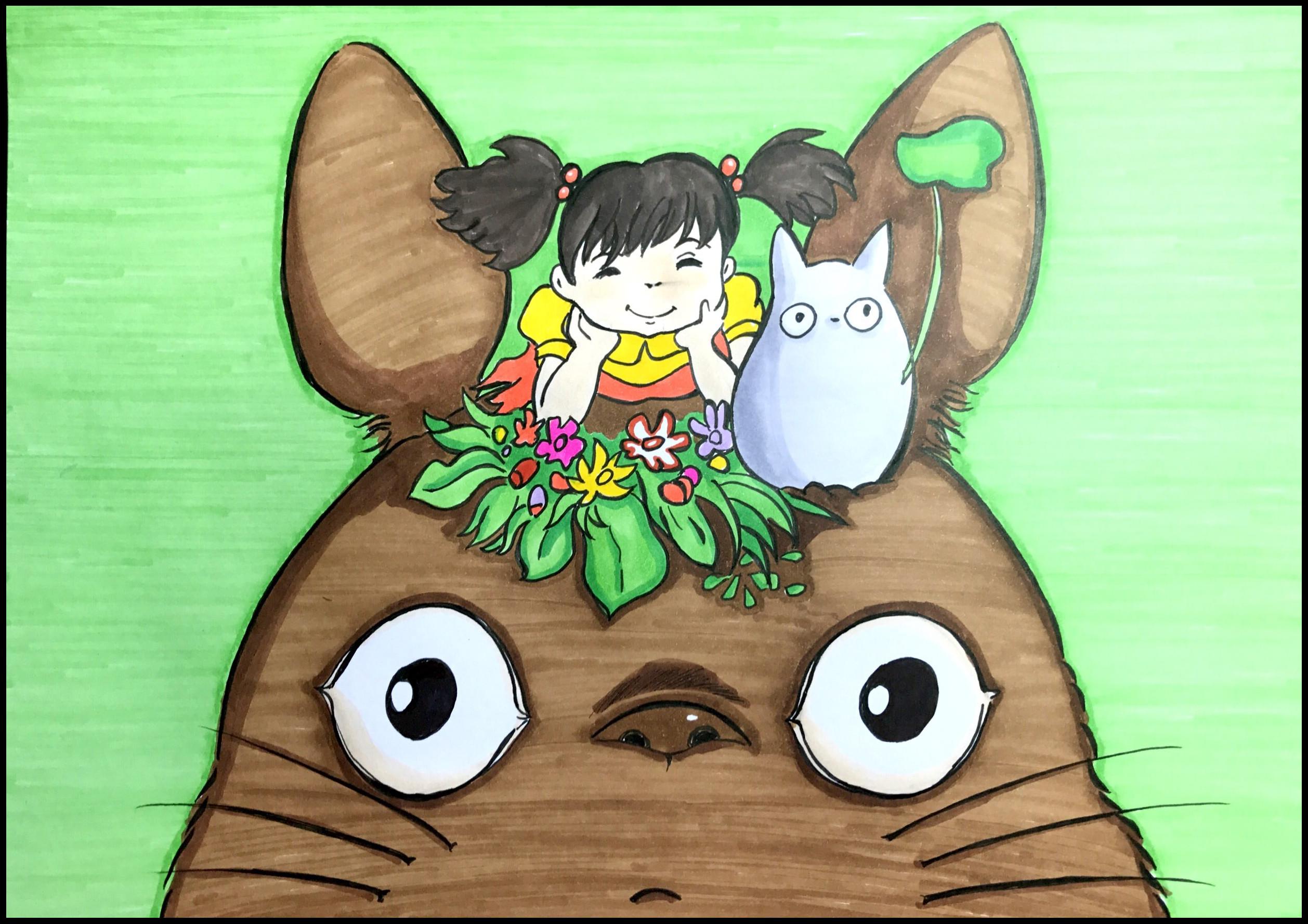 宫崎骏王国——《龙猫》大龙猫和小梅(超详细零基础马克笔手绘教程)