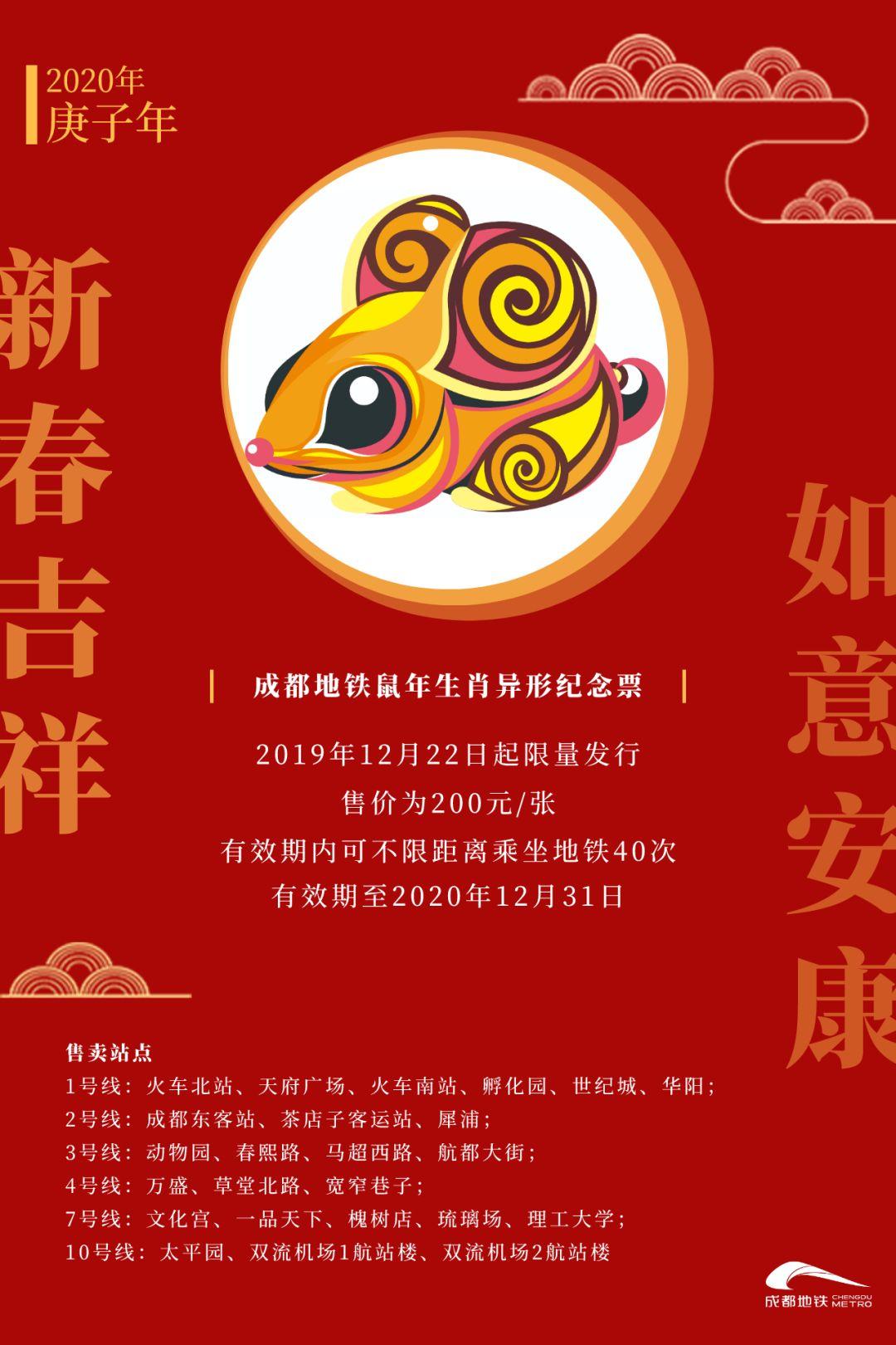 庚子鼠年生肖纪念票卡12月22日限量发售