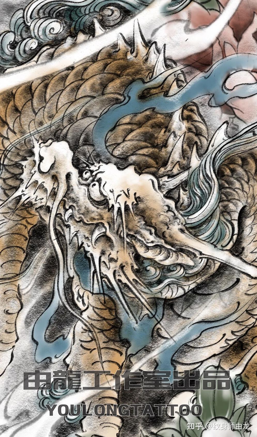 以纹身的方式呈现传统神兽麒麟花臂麒麟纹身设计