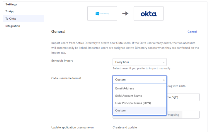 Okta的登录用户名支持哪些，Okta支持Email Address/SAM Account Name/User Principal Name ...