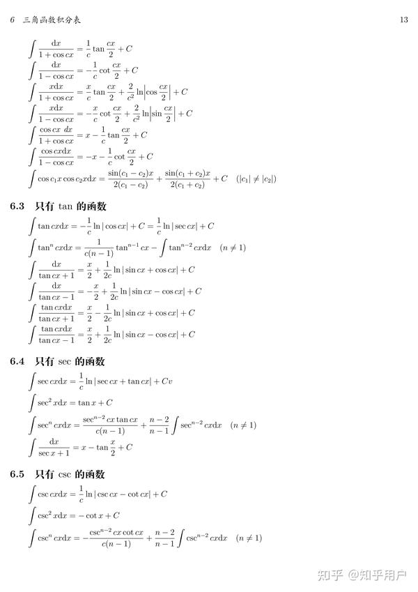 史上最全的积分表 - 知乎