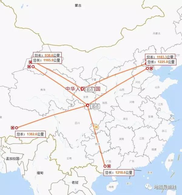 兰州和陇南到各地直线距离对比