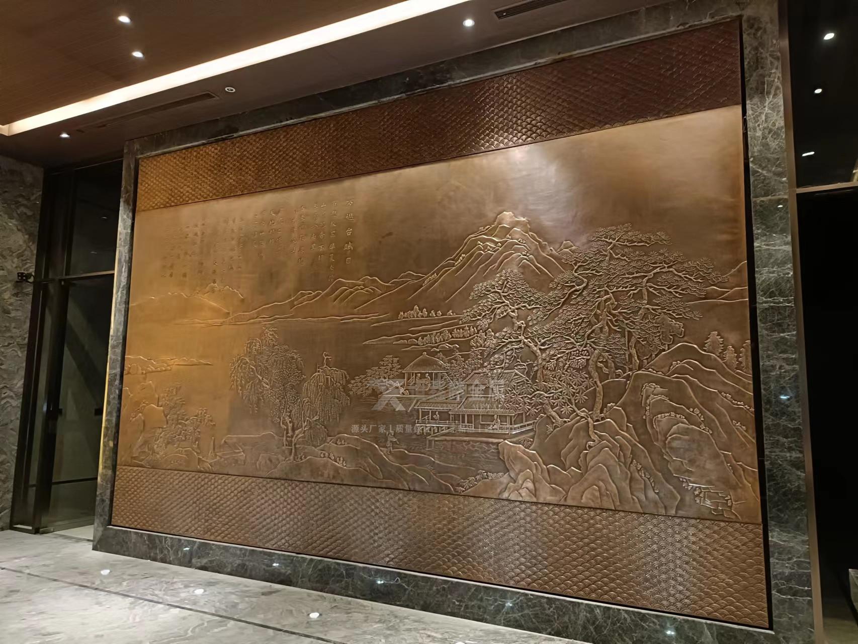 锻铜壁画按客户的要求设计,定稿,然后制作而成的紫铜浮雕壁画,纯手工
