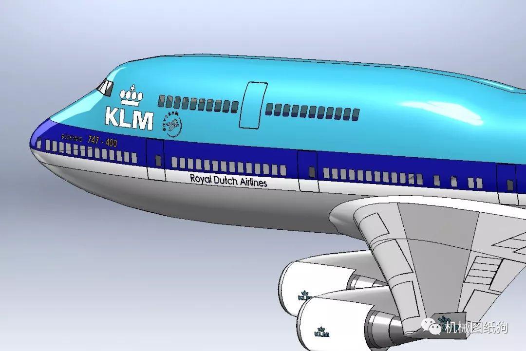 飞行模型波音747客机模型3d图纸solidworks设计igsstep格式飞机建模