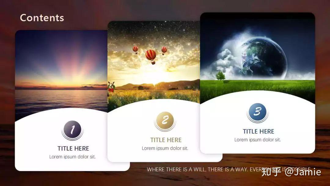 过渡页有着承上启下的作用,可根据目录页的版式来设计,分为两种:①