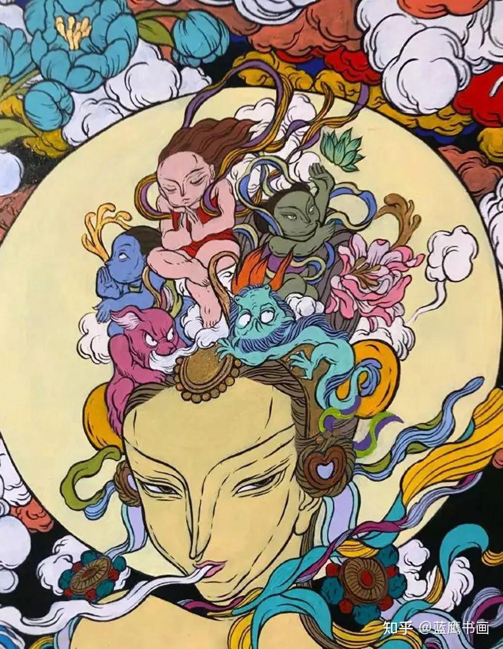 插画师文那创作的神仙形象宛若从山海经中走出来的一般