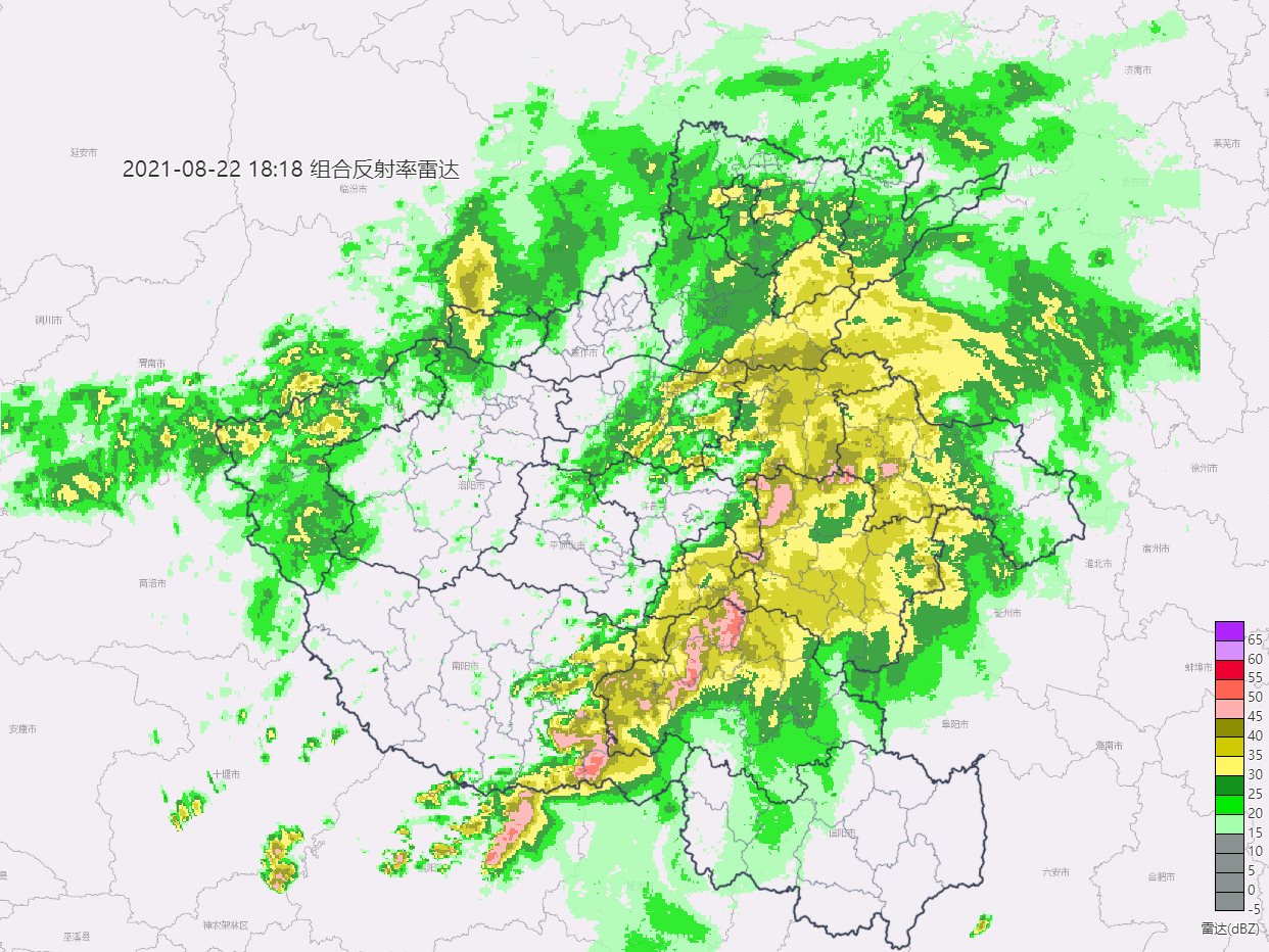 2021年8月22日18時雷達組合反射率實況圖二,天氣預報今天傍晚到夜裡