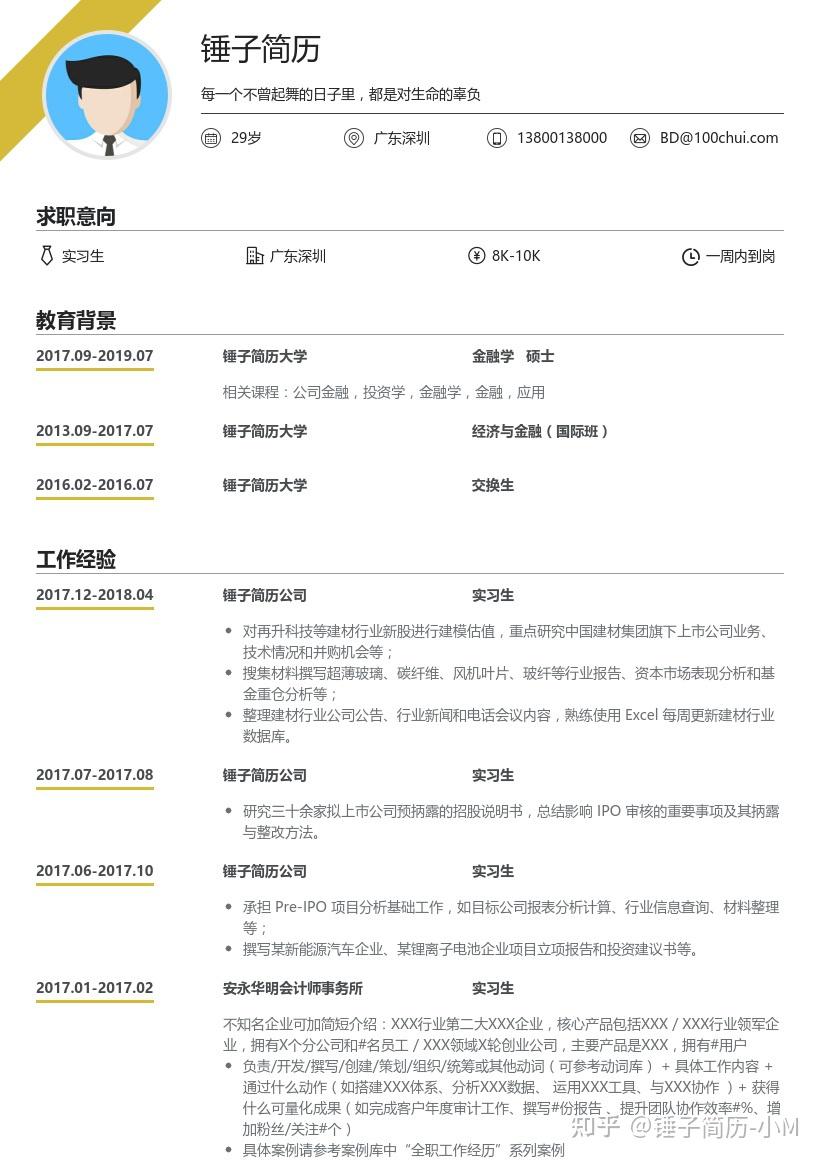 国泰君安证券实习生简历带内容参考锤子简历