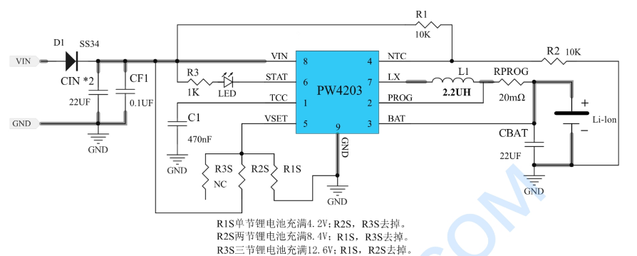 1,pw4203高輸入, 1-3節鋰電池充電芯片,2a5號模塊板:9v-20v降壓給兩節