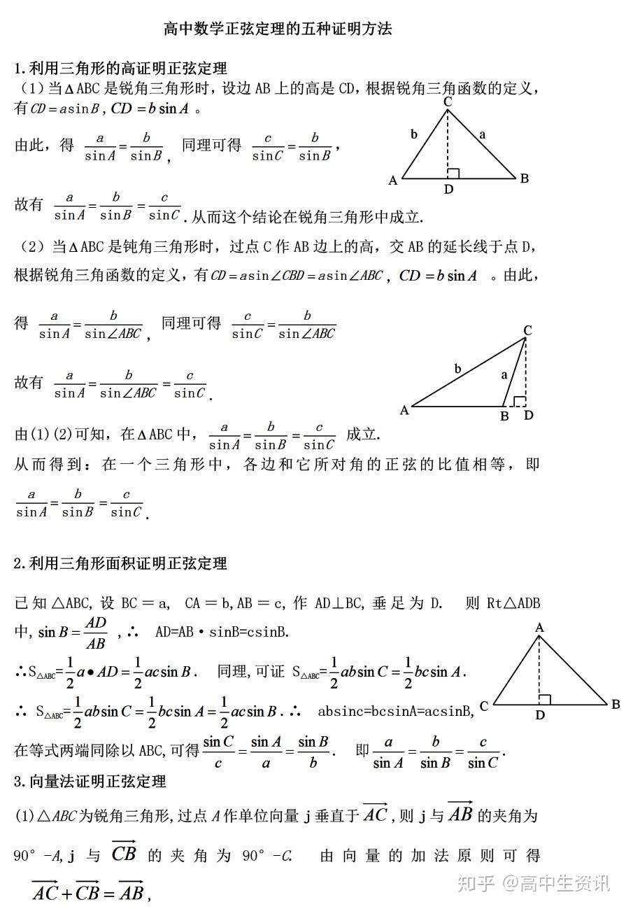 数学干货丨高中数学正弦定理的五种证明方法 学霸讲解 提分必备 3326学习网