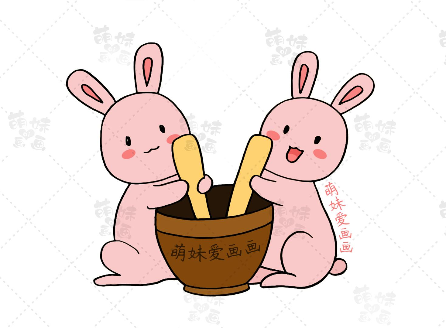 第一款简笔画:玉兔捣药