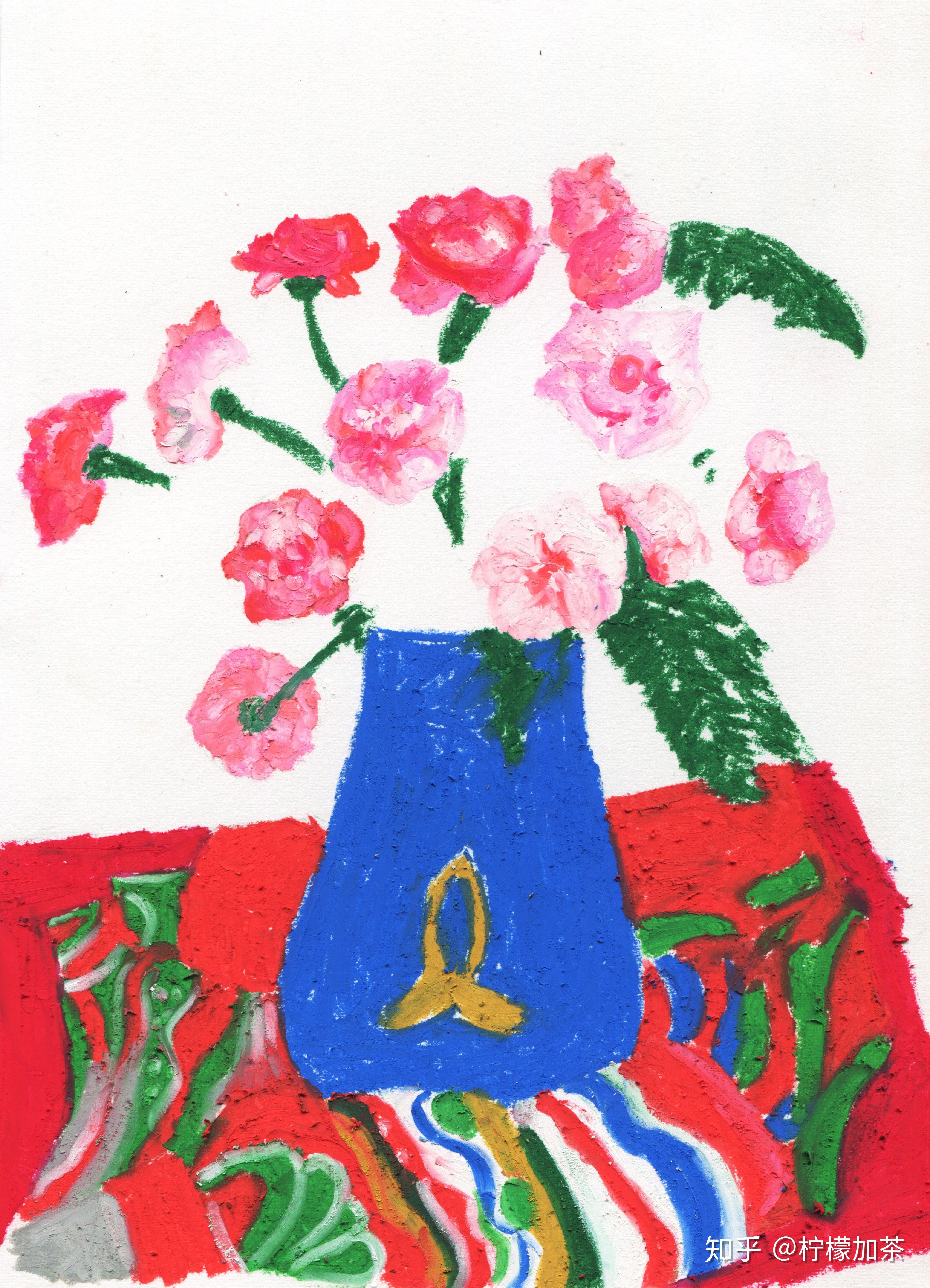 油画棒画名画潘玉良粉红色康乃馨详解图