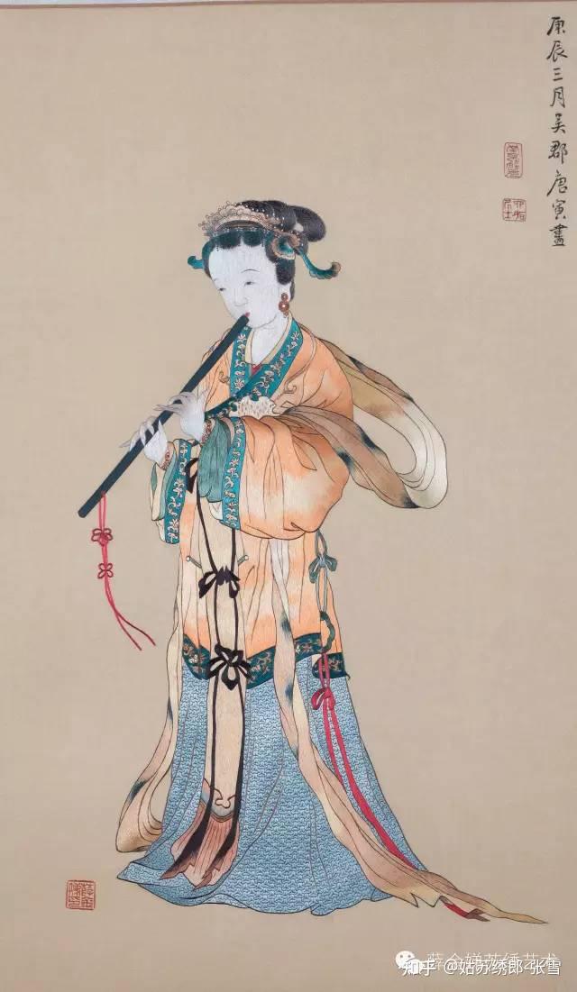 苏绣仕女吹箫图