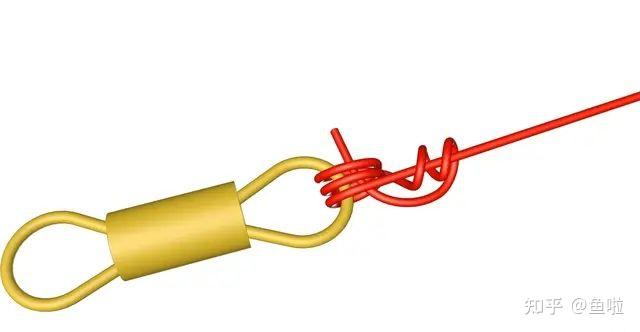 轻拉线头与主线,慢慢收紧线结,如下图所示:最后再把多余的线头减掉