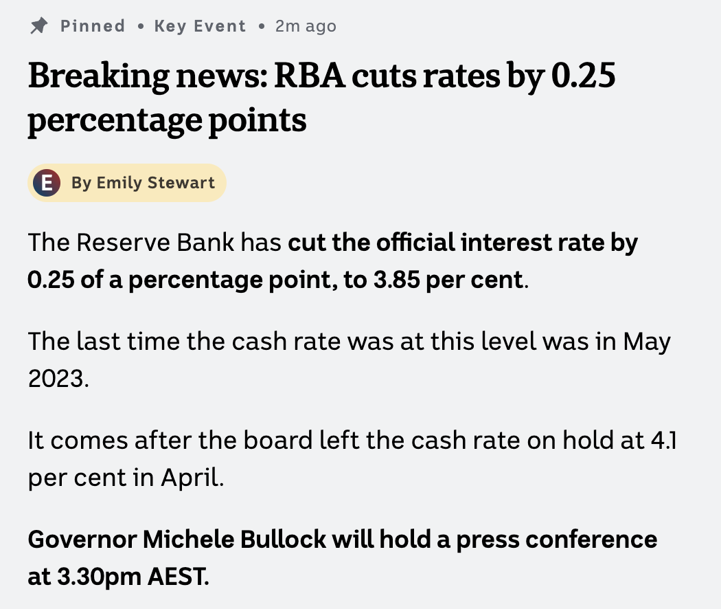 澳联储重磅降息！现金利率下调至3.85%，房贷压力立减！ - 知乎