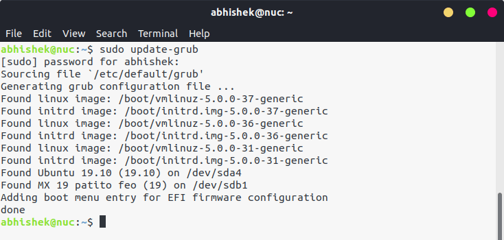 Update grub не находит linux