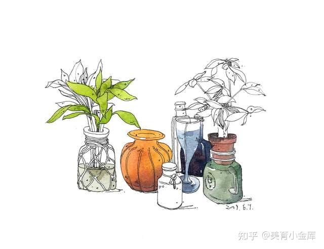 水彩钢笔淡彩静物写生手绘步骤图