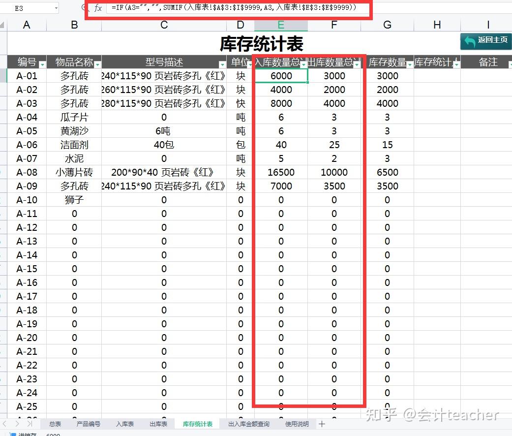 全自動excel建築建材行業進銷存系統自動生成庫存表套用即可