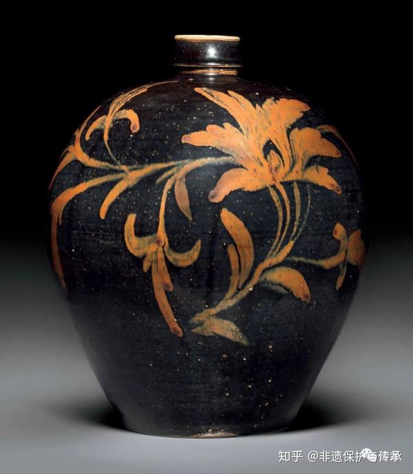 宋代 吉州窯 手工 窯変釉 双系耳磁花瓶