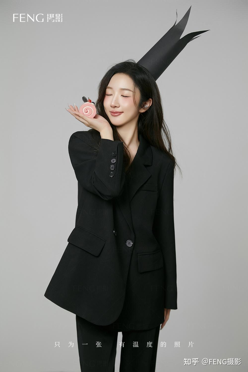 韩杂风黑西装生日写真做自己甜酷女孩