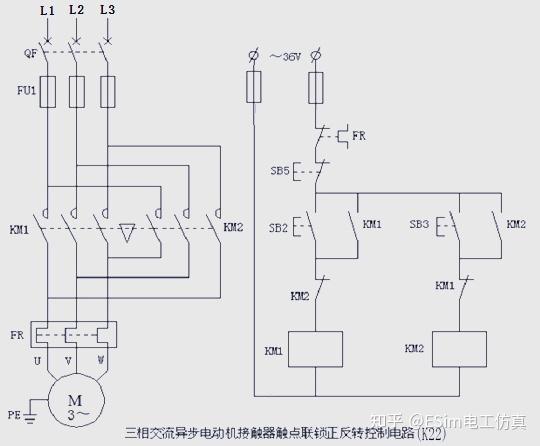 K2-2/K2-3 三相异步电动机正反转线路原理图
