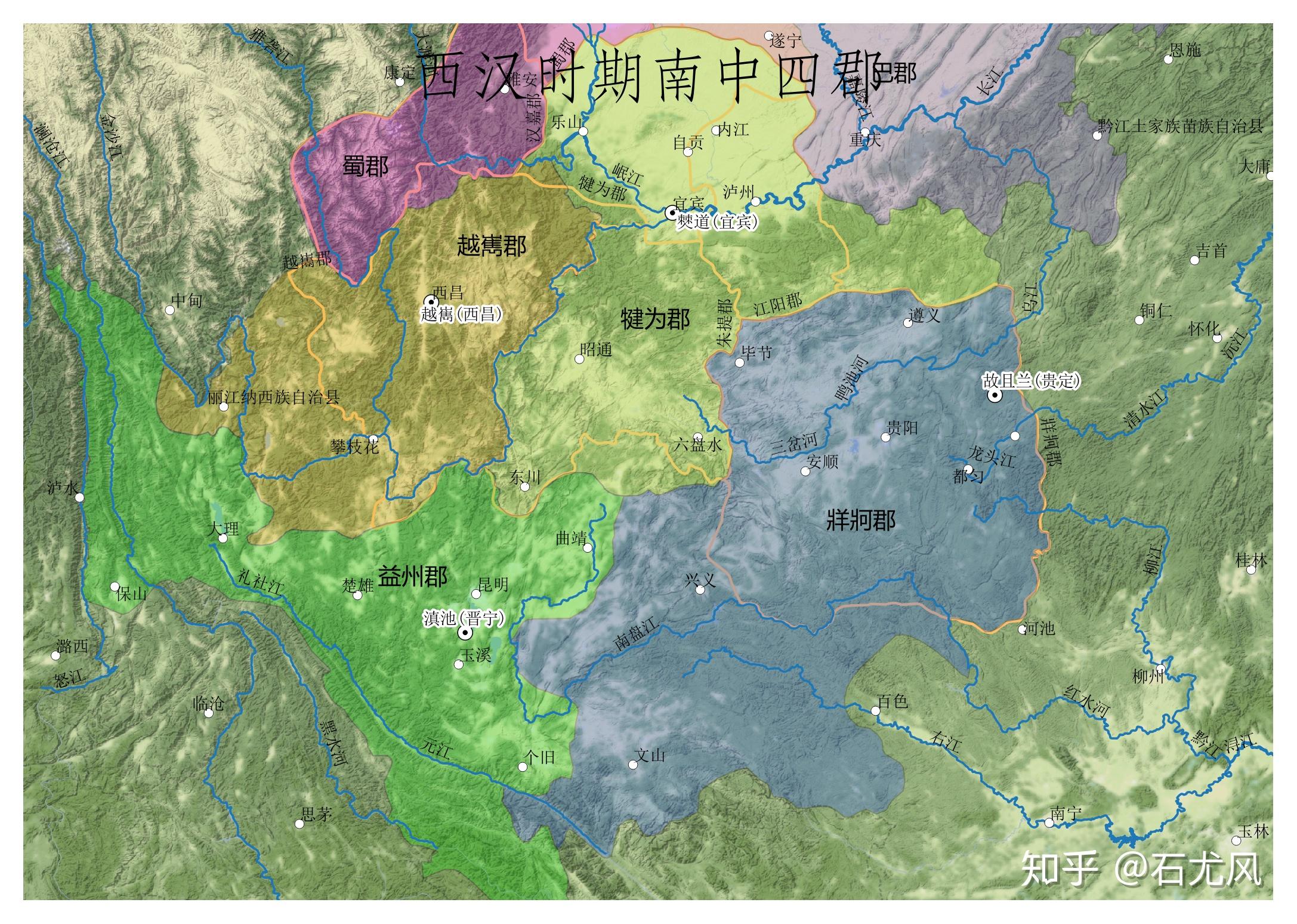 司马相如等人对西南夷地区进行经营,先后建立了南中四郡:犍为郡,武帝