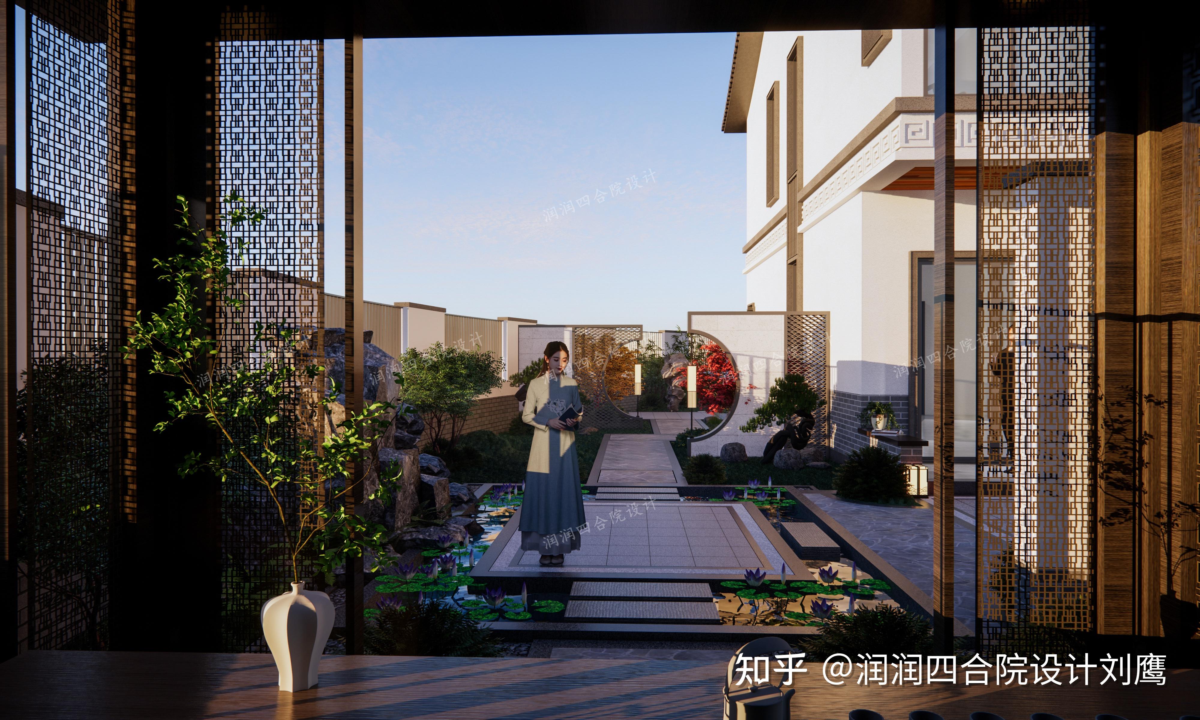 润润四合院设计:小房大院120平米新中式别墅,前庭后院还有车库 - 知乎