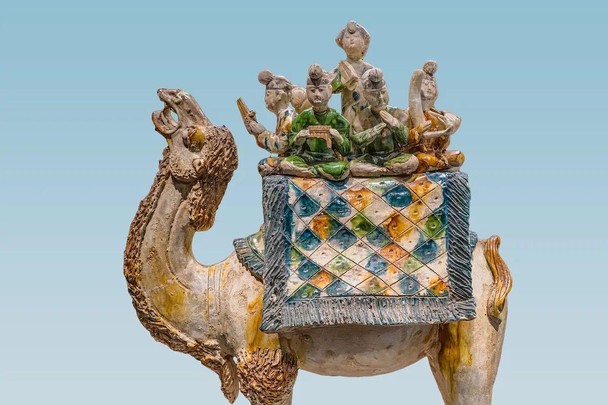 ▽渡鶴羽▽P620唐時代 青石胡人訓獅 動き 青石細密細工☆古 