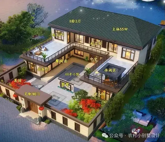 48款二层中式合院别墅,二层新中式四合院农村自建房别墅设计图 - 知乎